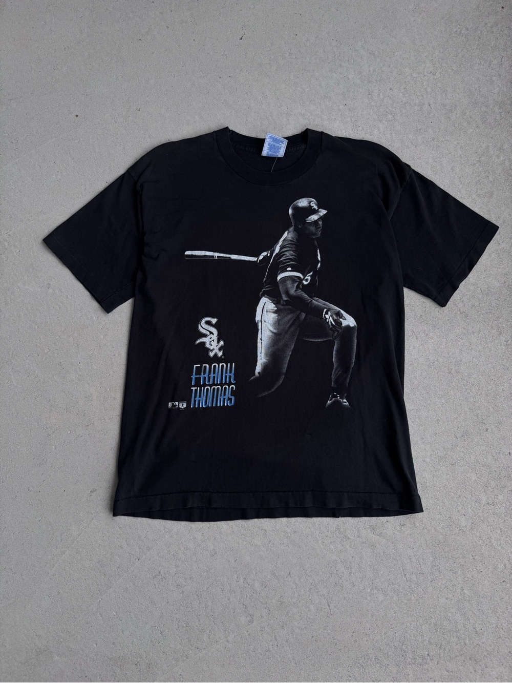 Pro Player Black Frank Thomas Graphic Tee with White and Blue Print